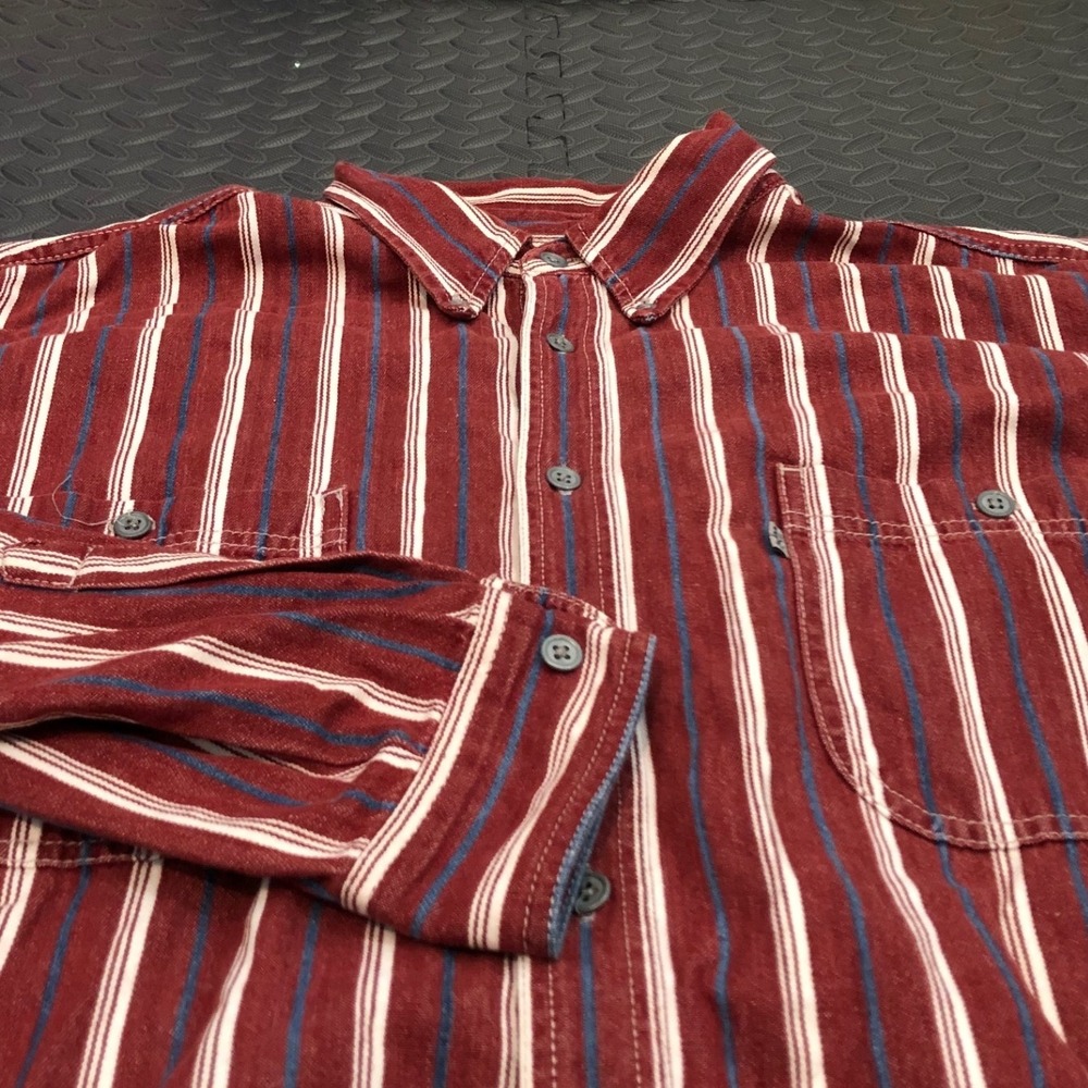 Levi's Button Down Shirt Mens XL Red White Blue Striped Vintage 90s Cotton 60507